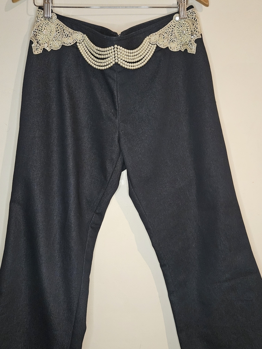 Esther Chen Navy Blue Cotton Wide Leg Embellished Trousers – Size 14 L, 39" - Picture 2 of 10